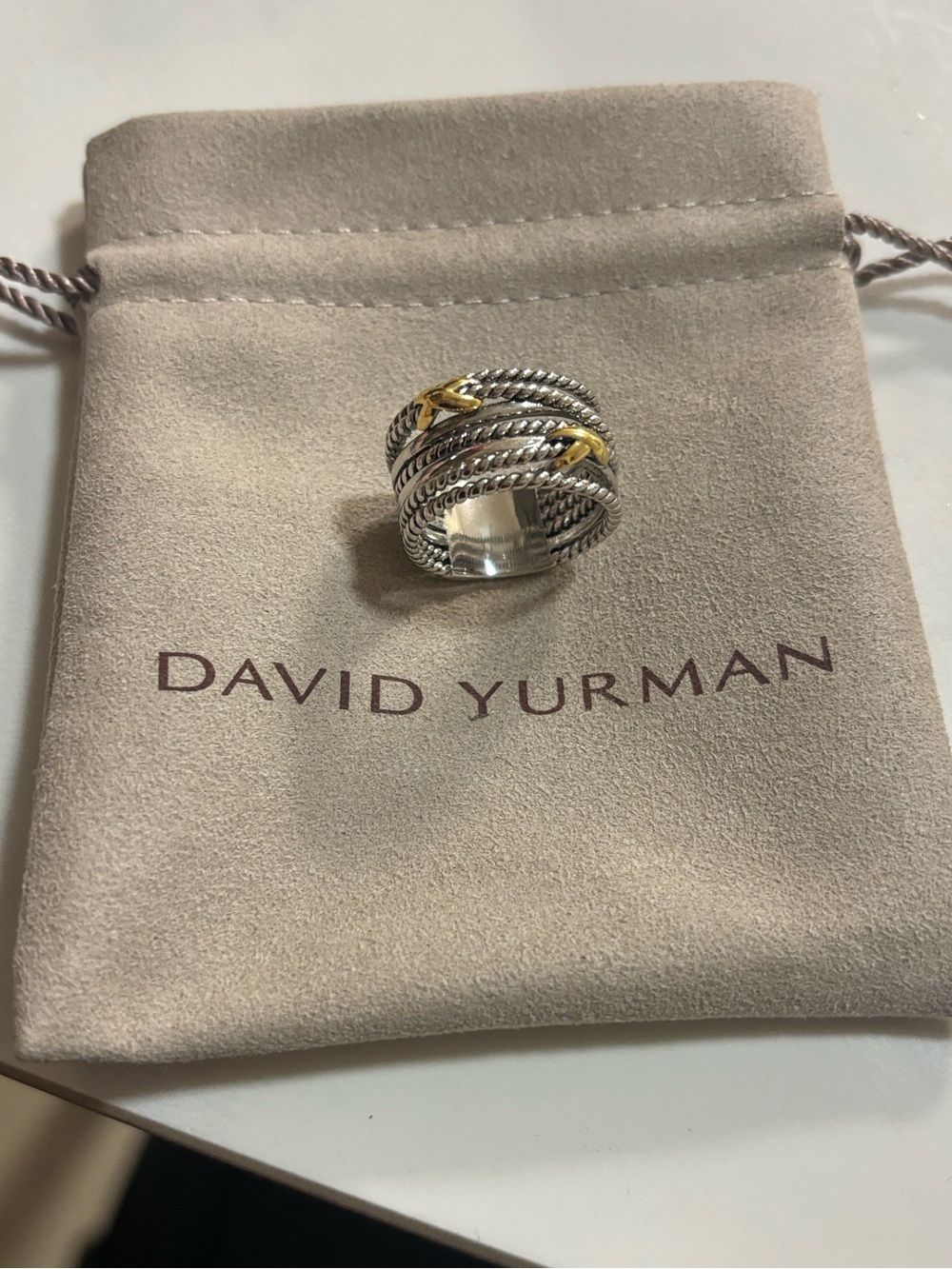 David Yurman Two-Tone Silver and Gold Pavé Ring